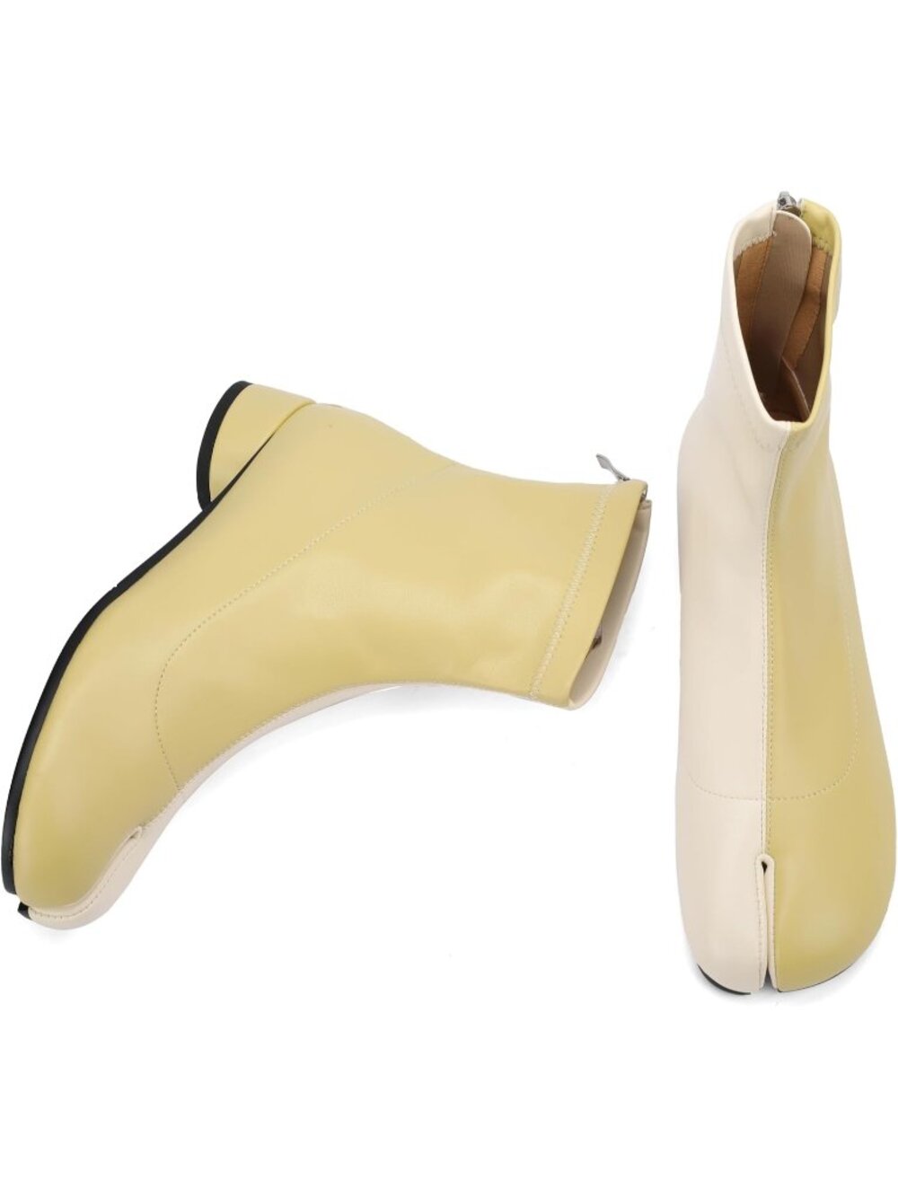 Womens Beige and Yellow Tabi Japanese Ninja Split Toe Low Chunky Heel Boot Shoes